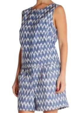 J. Crew Blue White Linen Cotton Sleeveless Romper Size 4